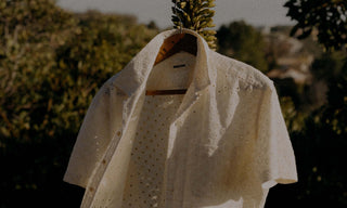 editorial image of The Short Sleeve Hawthorne in Vintage White Embroidered Eyelet