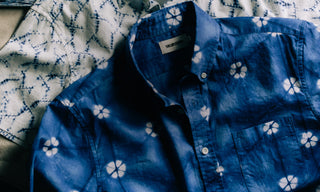 The Short Sleeve Jack in Deep Navy Floral and The Short Sleeve California in Deep Navy Crackle