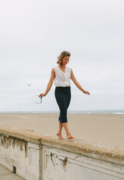 Modeling The Samantha, balancing on the sea wall.