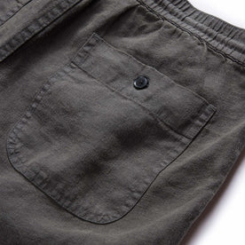 material shot of the rear pocket on The Apres Short in Granite Hemp, Bottoms by Taylor Stitch