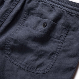 material shot of the rear pocket on The Apres Short in Marine Hemp, Bottoms by Taylor Stitch