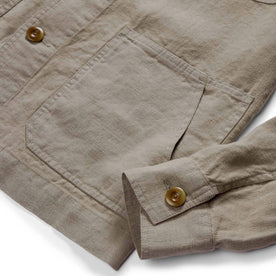 material shot of pockets on The Ojai Jacket in Arid Eucalyptus Hemp, Outerwear by Taylor Stitch