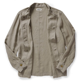 flatlay of The Ojai Jacket in Arid Eucalyptus Hemp, shown open, Outerwear by Taylor Stitch