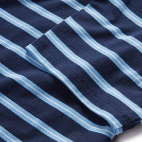 material shot of the sleeve on The Organic Cotton Tee in Navy Stripe, Knits by Taylor Stitch