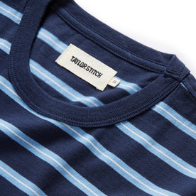 material shot of the neck opening on The Organic Cotton Tee in Navy Stripe, Knits by Taylor Stitch