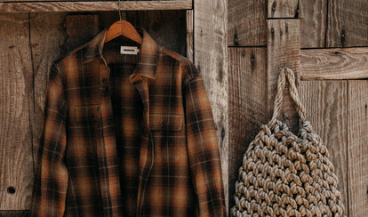 editorial image of The Ledge Shirt in Bonfire Plaid