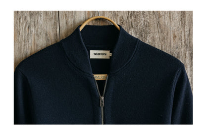 Close up of The Portola Men's Bomber Jacket in Merino Wool