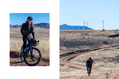 Diptych of Yuri cycling in San Rafael Valley