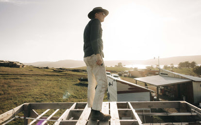 Jeff Warrin on the evaporation tower at Hog Island Saltworks