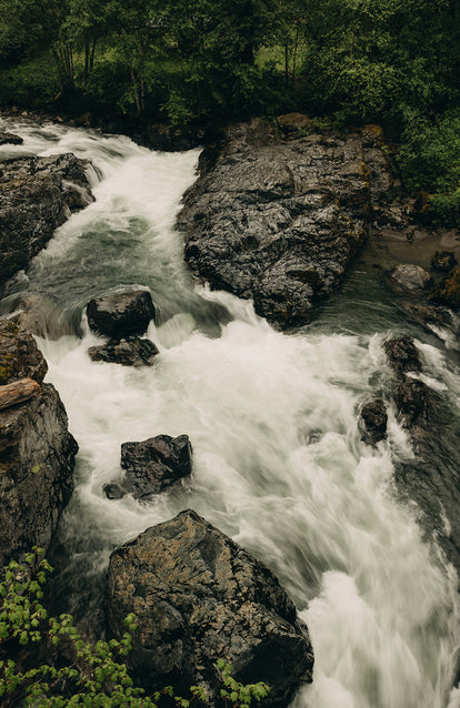 View of a waterfall from above.