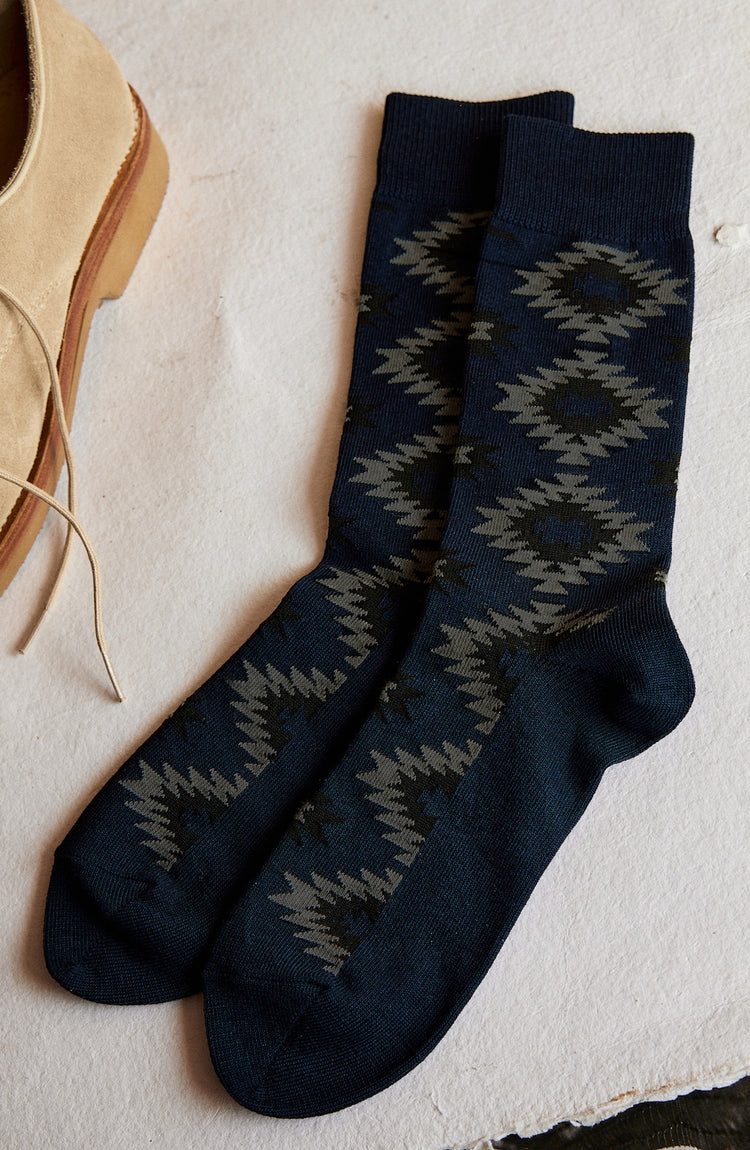 The Crew Sock in Navy Kilim