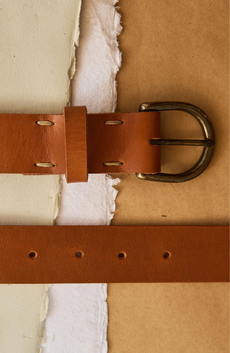 editorial image of the buckle and loops on The Foundation Belt in Whiskey