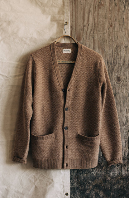 The Eddy Cardigan in Camel Herringbone Merino