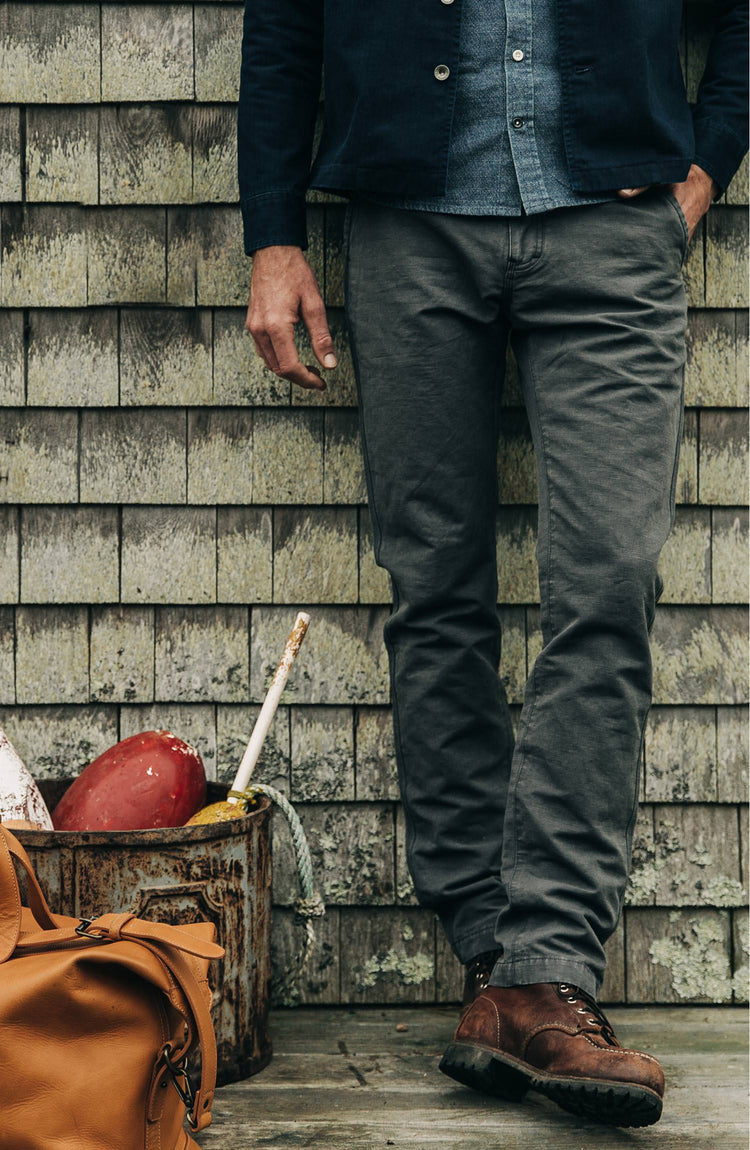 our guy wearing the morse—outside, near the coast in maine