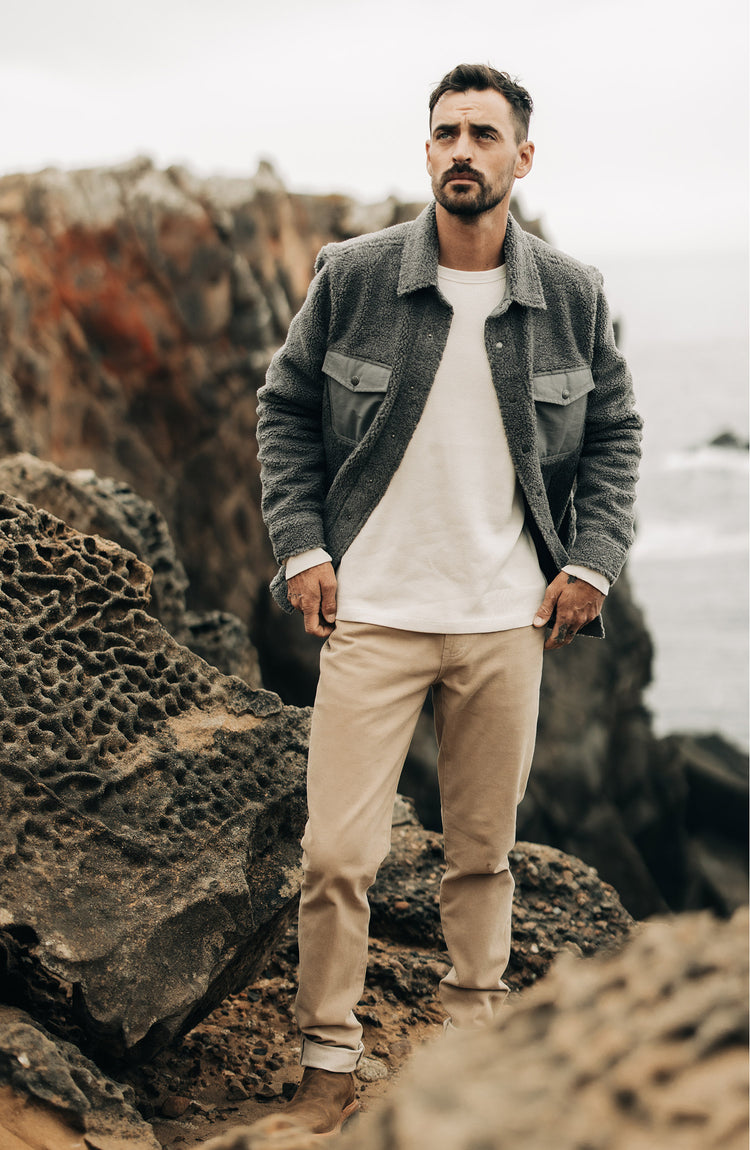 fit model in The Timberline Jacket in Greystone Fleece