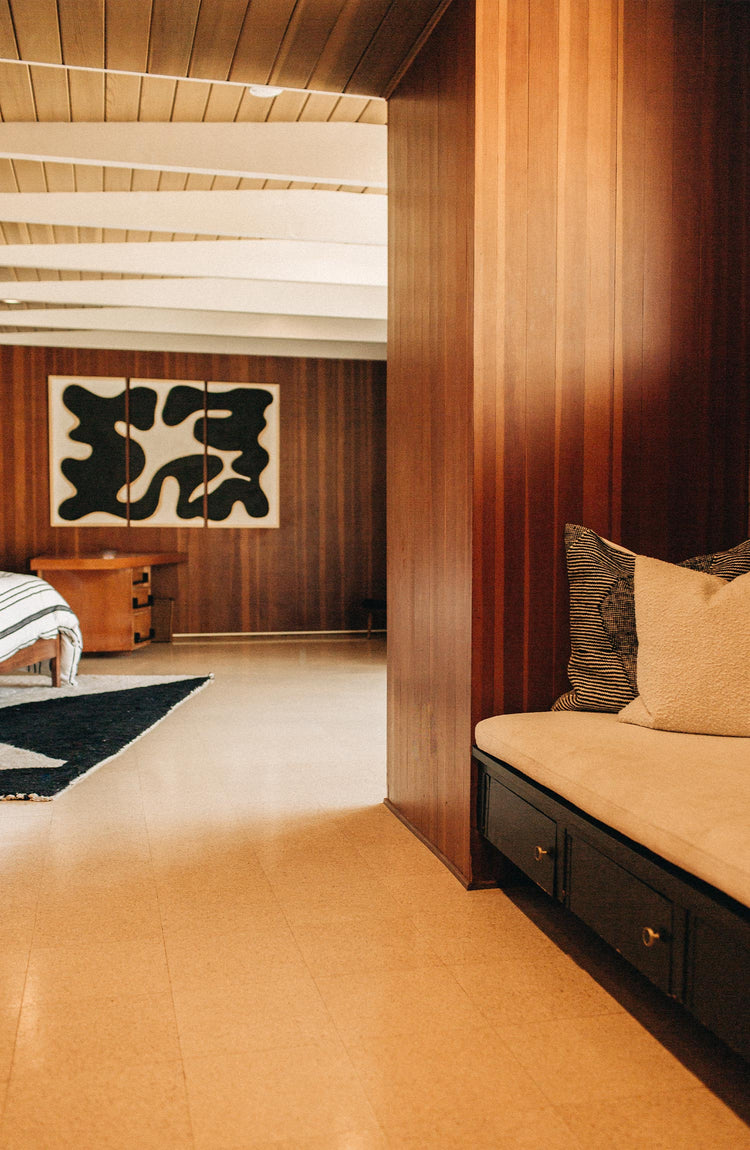 modern wooden interior of a bedroom