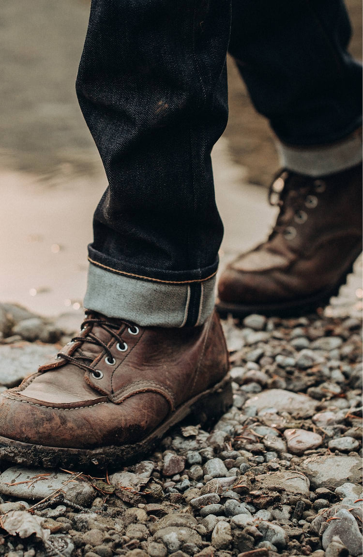 our guy wearing the cone mills reserve jeans in the PNW