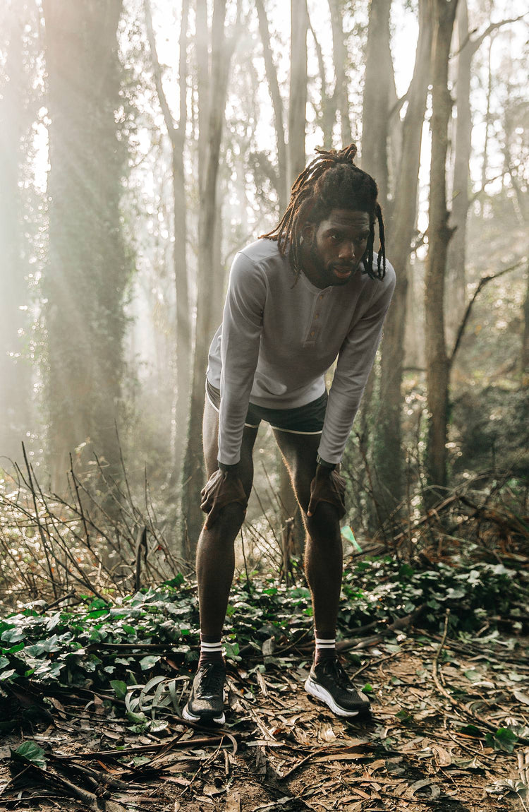 Our guy rocking The Tracksmith Collection henley, split shot