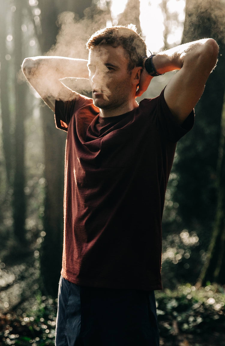 Our guy rocking The Tracksmith Collection merino tee, split shot