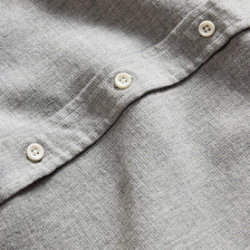 material shot of the buttons on The California in Ash Heather Double Cloth, Wovens by Taylor Stitch