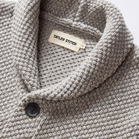 material shot of the shawl collar on The Crawford Sweater in Ash Twist, Knits by Taylor Stitch