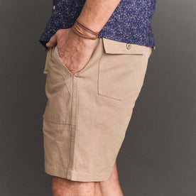 fit model showing off the back pockets on The Apres Trail Short in Dried Earth Slub, Bottoms by Taylor Stitch