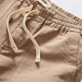 material shot of the waistband on The Apres Trail Short in Dried Earth Slub, Bottoms by Taylor Stitch