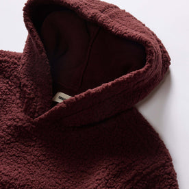 material shot of the hood on The Nomad Hoodie in Burgundy Sherpa, Outerwear by Taylor Stitch