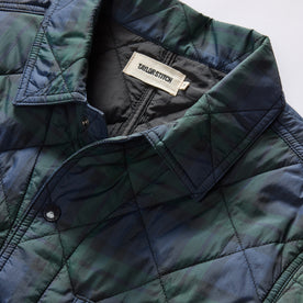 material shot of the collar on The Ojai Jacket in Blackwatch Plaid Diamond Quilt, Outerwear by Taylor Stitch