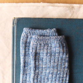 material shot of the ribbed knit at the top of  The Rib Sock in Blue Melange, Accessories by Taylor Stitch