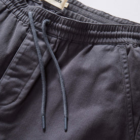 material shot of the waistband on The Apres Short in Organic Dark Blue Foundation Twill, Bottoms by Taylor Stitch