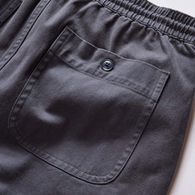 material shot of the back pocket on The Apres Short in Organic Dark Blue Foundation Twill, Bottoms by Taylor Stitch