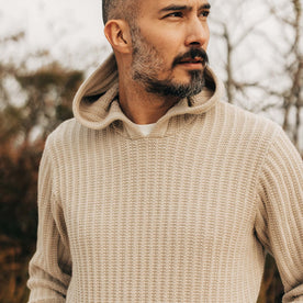 fit model showing off the top of The Bryan Pullover Sweater in Flax Melange, Knits by Taylor Stitch