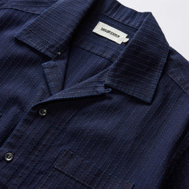 material shot of the collar on The Conrad Shirt in Rinsed Indigo Pickstitch, Wovens by Taylor Stitch