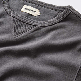 material shot of the neck opening on The Cotton Hemp Crew in Asphalt, Knits by Taylor Stitch