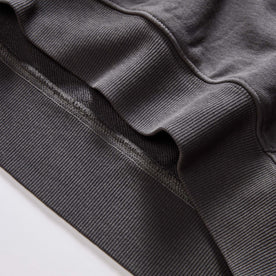 material shot of the ribbed hem on The Cotton Hemp Hoodie in Asphalt, Knits by Taylor Stitch