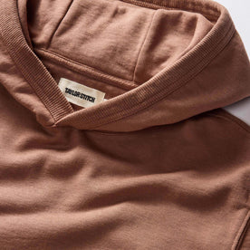 material shot of the three-piece hood on The Cotton Hemp Hoodie in Faded Brick, Knits by Taylor Stitch