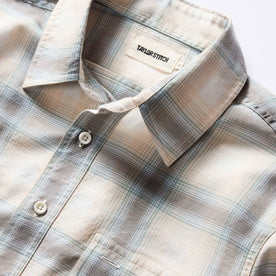 material shot of the collar on The Craftsman Shirt in Sky Shadow Plaid, Wovens by Taylor Stitch