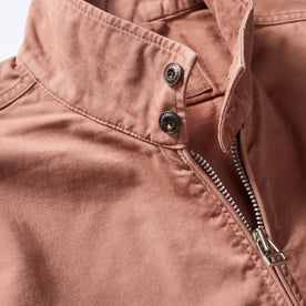 material shot of the buttons on the collar of The Flint Jacket in Faded Brick Broken Twill, Outerwear by Taylor Stitch