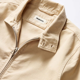 material shot of the collar on The Flint Jacket in Light Khaki Broken Twill, Outerwear by Taylor Stitch