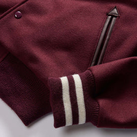 material shot of the pocket on The Golden Bear Snap Bomber in Port Wool, Outerwear by Taylor Stitch