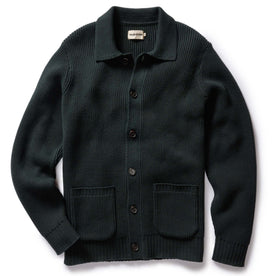 flatlay of The Harbor Sweater Jacket in Black Pine Heather, Knits by Taylor Stitch