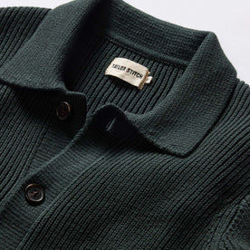 material shot of the collar on The Harbor Sweater Jacket in Black Pine Heather, Knits by Taylor Stitch