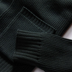 material shot of the ribbed cuff on The Harbor Sweater Jacket in Black Pine Heather, Knits by Taylor Stitch