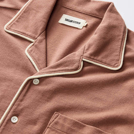 material shot of the collar on The Harwich Shirt in Faded Brick Tipped Pique, Knits by Taylor Stitch