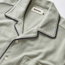 material shot of the collar on The Harwich Shirt in Surf Green Tipped Pique, Knits by Taylor Stitch