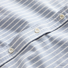 material shot of the natural buttons on The Jack in Blue Stripe Oxford, Wovens by Taylor Stitch