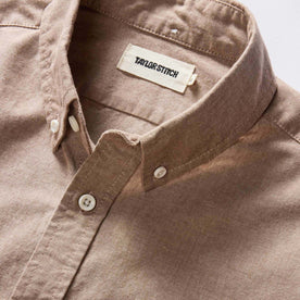 material shot of the button down collar on The Jack in Faded Brick Chambray, Wovens by Taylor Stitch