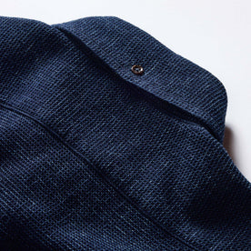 material shot of the back of the collar on The Jack in Indigo Waffle, Wovens by Taylor Stitch