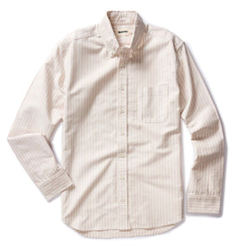 flatlay of The Jack in Sunburn Stripe Oxford, shown in full, Wovens by Taylor Stitch